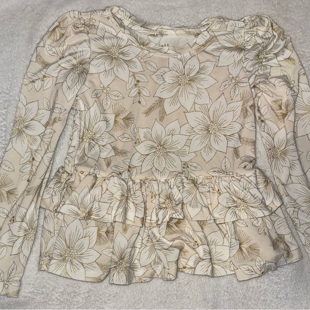 Play by Little Sleepies Cream and Gold Floral Top